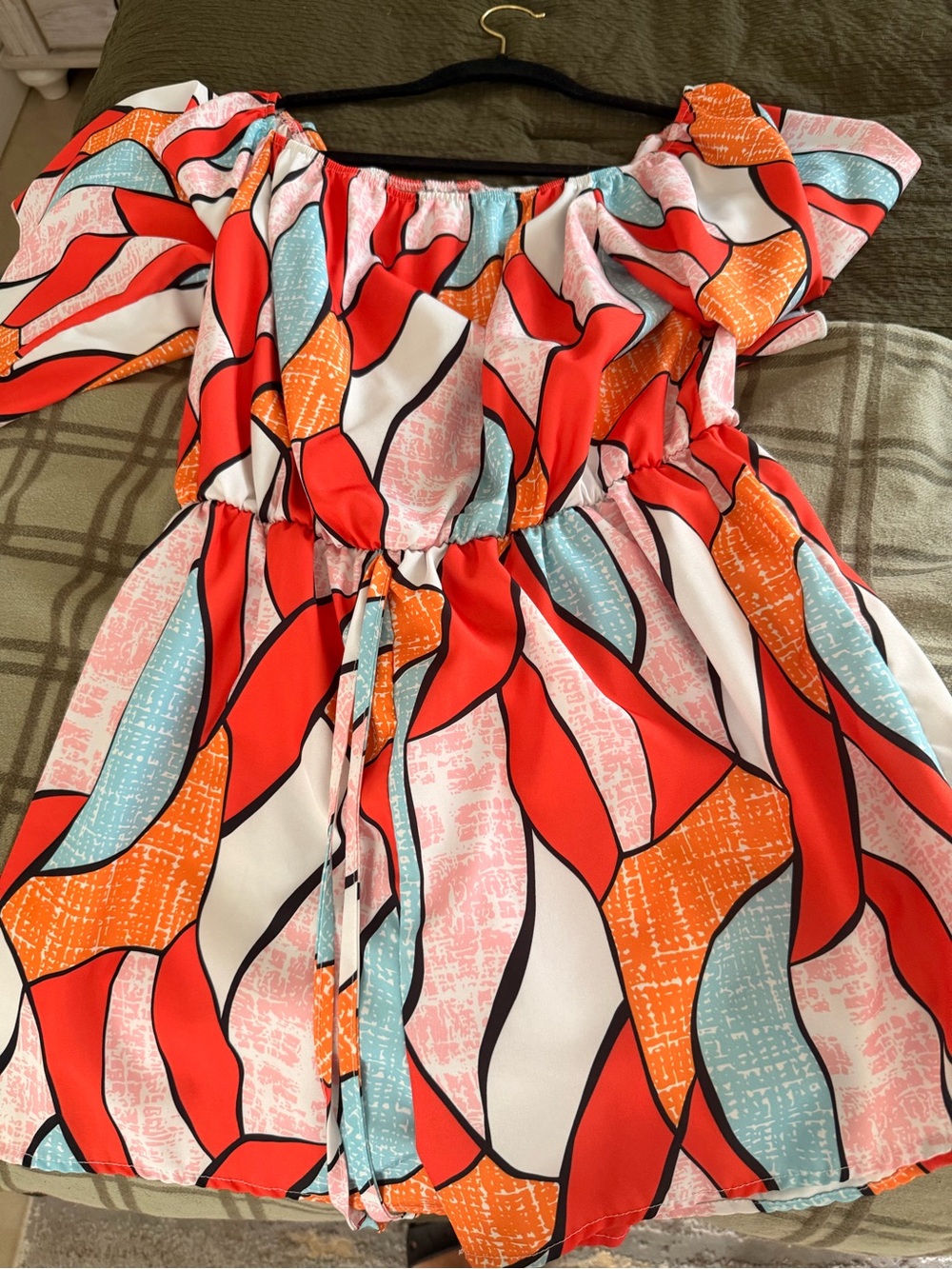 SHEIN Red Multicolor Off-Shoulder Casual Dress